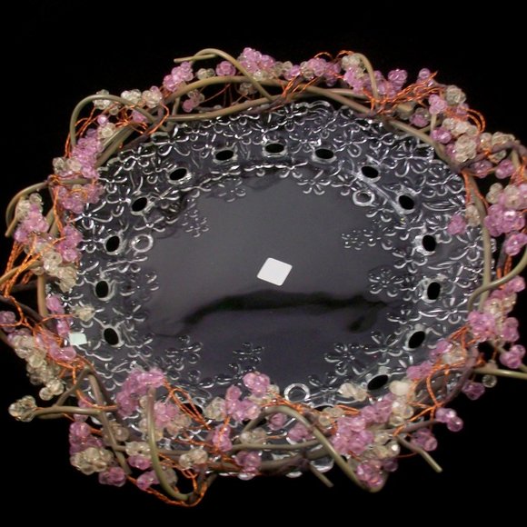 PartyLite Glass Hydrangea 3 Wick Candle Plate - Picture 2 of 4